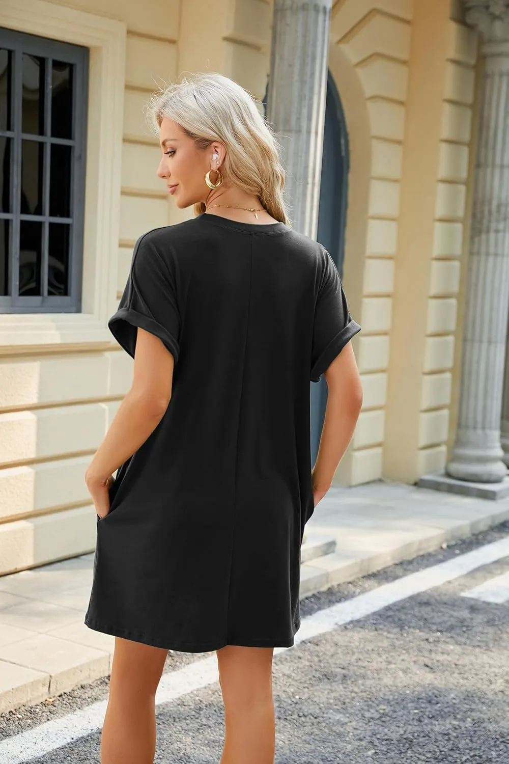 Women's Summer Casual T Shirt Dresses 2025 Short Sleeve Crewneck Loose Fit Mini Dress Beach Vacation Clothes with Pockets
