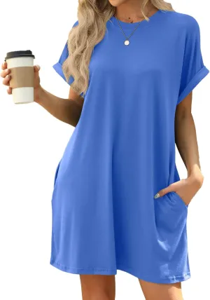 Women's Summer Casual T Shirt Dresses 2025 Short Sleeve Crewneck Loose Fit Mini Dress Beach Vacation Clothes with Pockets
