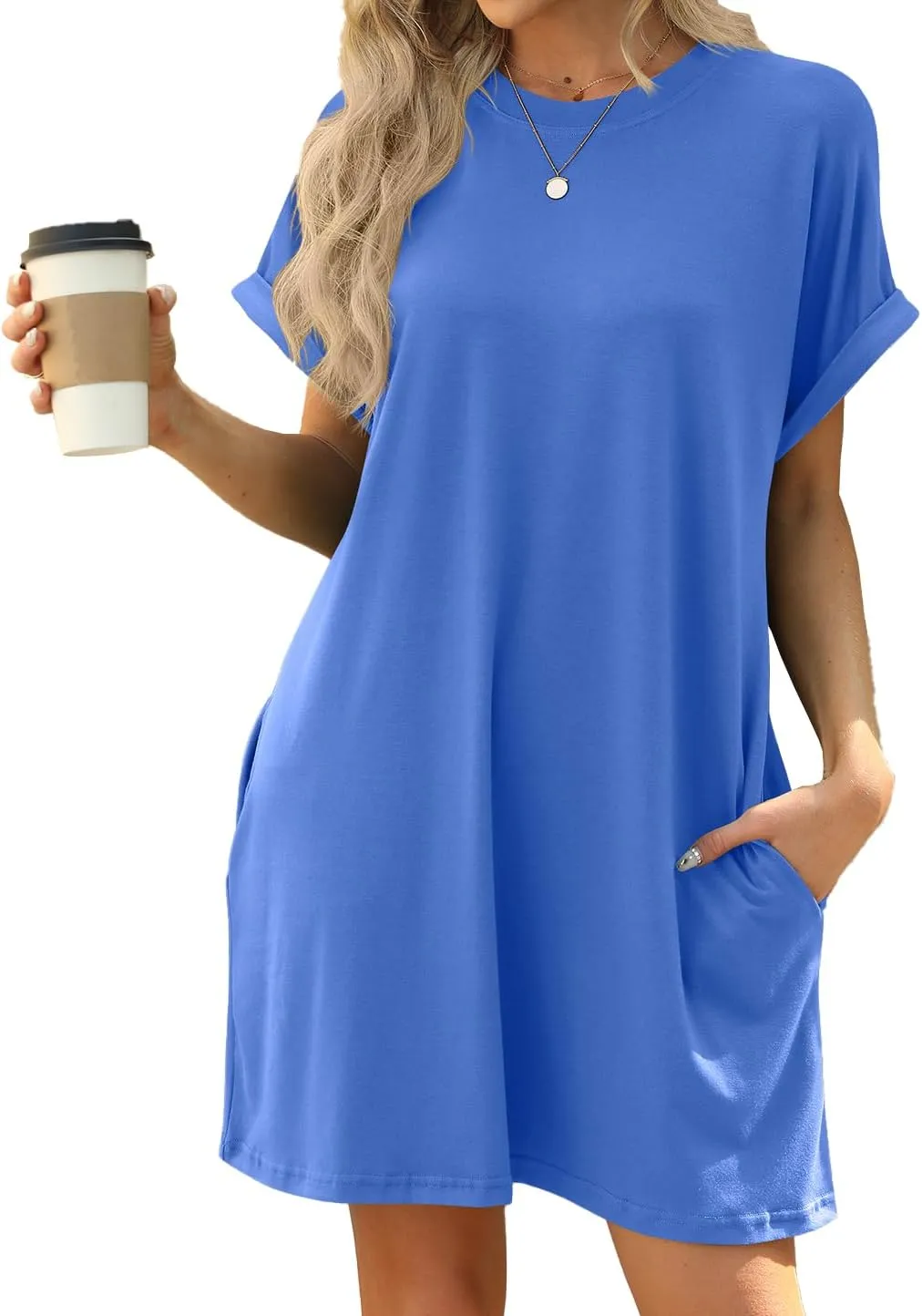 Women's Summer Casual T Shirt Dresses 2025 Short Sleeve Crewneck Loose Fit Mini Dress Beach Vacation Clothes with Pockets