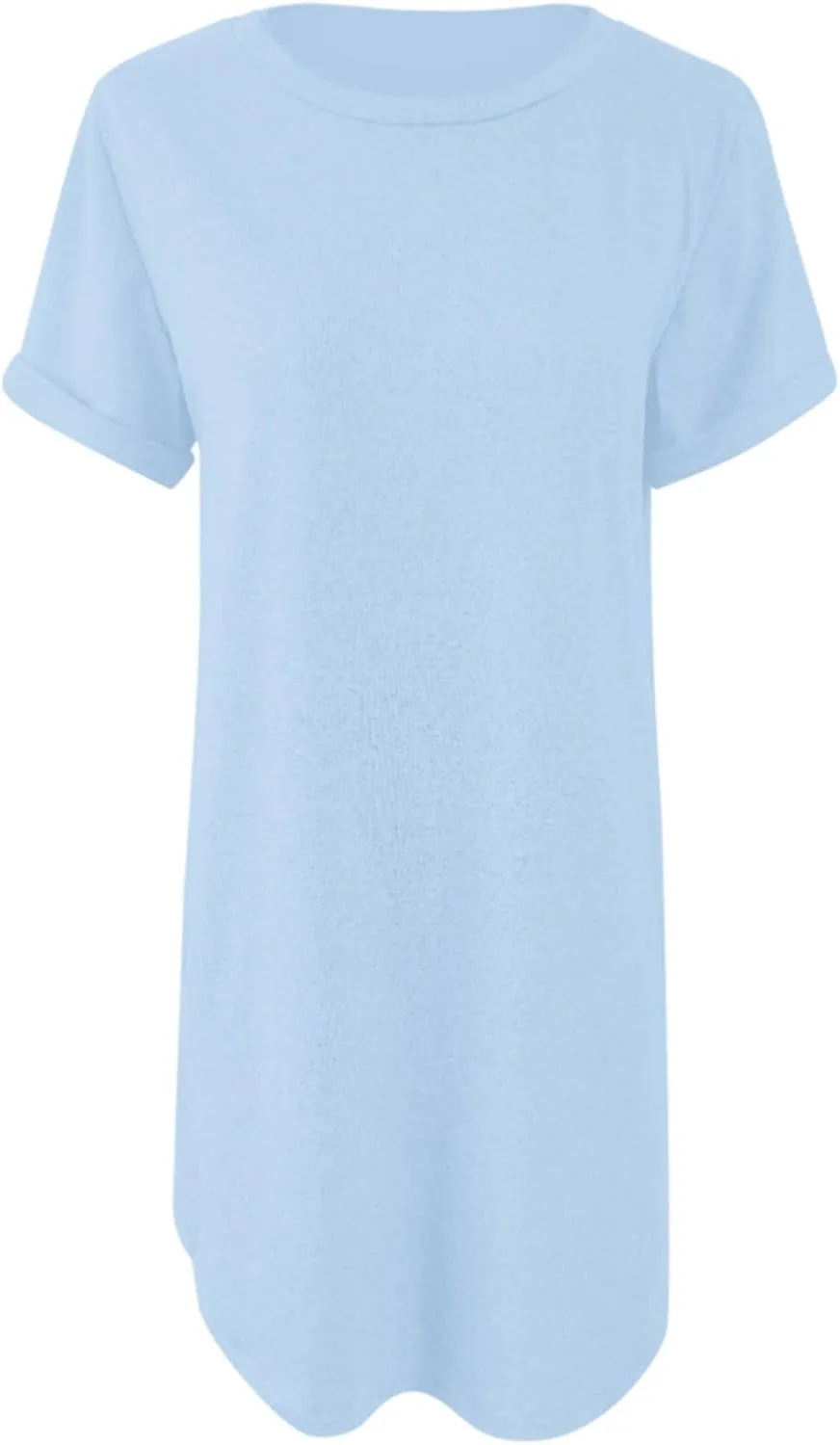 Women's Summer Casual T-Shirt Vacation Dresses Women Casual Crewneck Mesh Panel Bell Sleeve Loose Tunic Dress Flowy Dresses