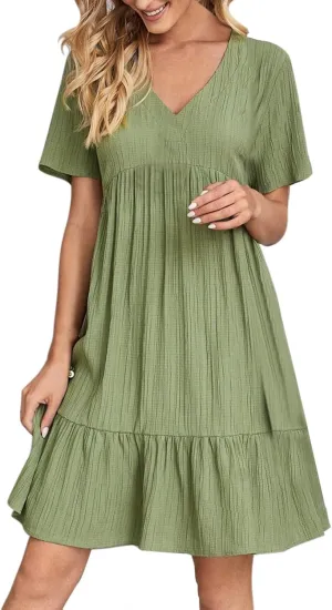 Womens Summer Dresses 2025 Spring Maxi Dresses Vacation Casual Tshirt Eyelet Linen Modest