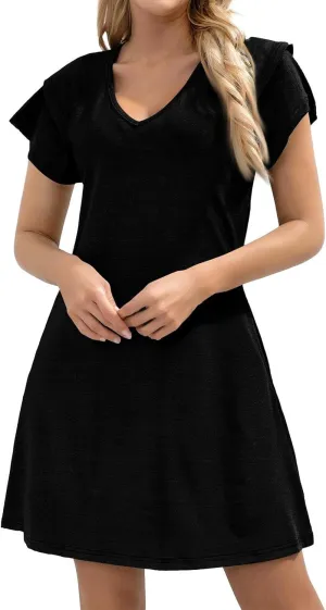 Women's Summer Dresses Ruffle Sleeve Sundresses Casual Beach Mini Dresses with Pockets Casual Maxi Dresses for