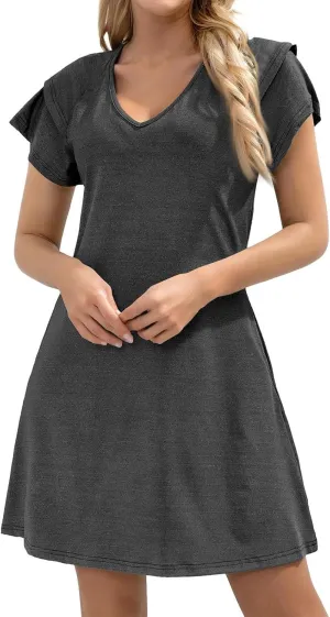 Women's Summer Dresses Ruffle Sleeve Sundresses Casual Beach Mini Dresses with Pockets Casual Maxi Dresses for