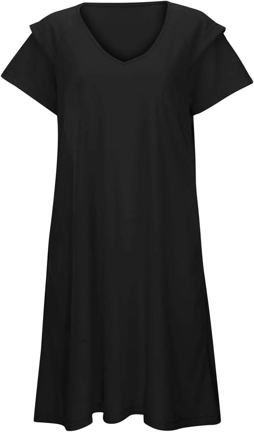 Women's Summer Dresses Ruffle Sleeve Sundresses Casual Beach Mini Dresses with Pockets Casual Maxi Dresses for