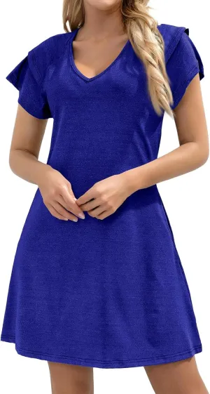 Women's Summer Dresses Ruffle Sleeve Sundresses Casual Beach Mini Dresses with Pockets Casual Maxi Dresses for