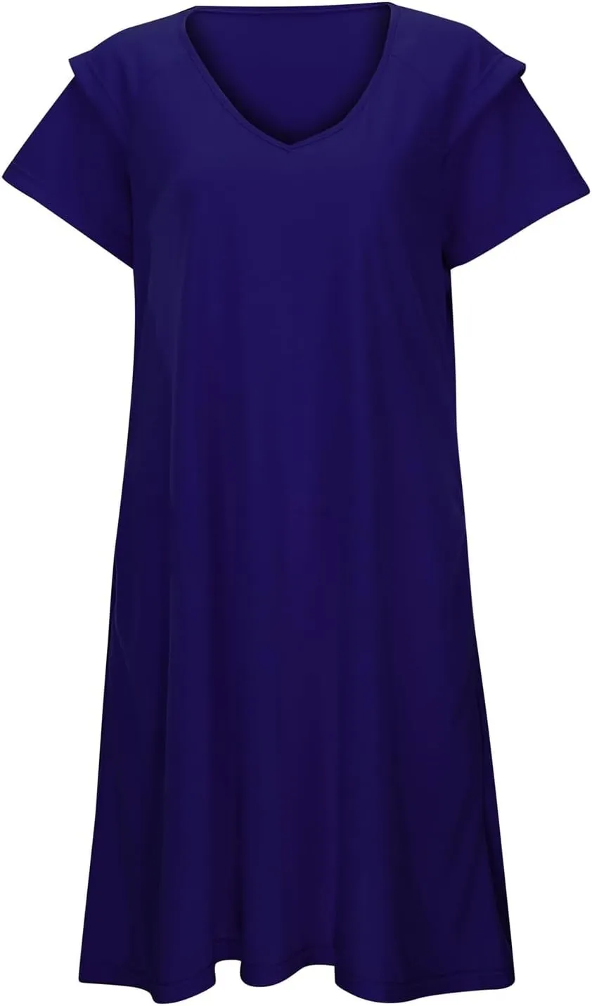 Women's Summer Dresses Ruffle Sleeve Sundresses Casual Beach Mini Dresses with Pockets Casual Maxi Dresses for