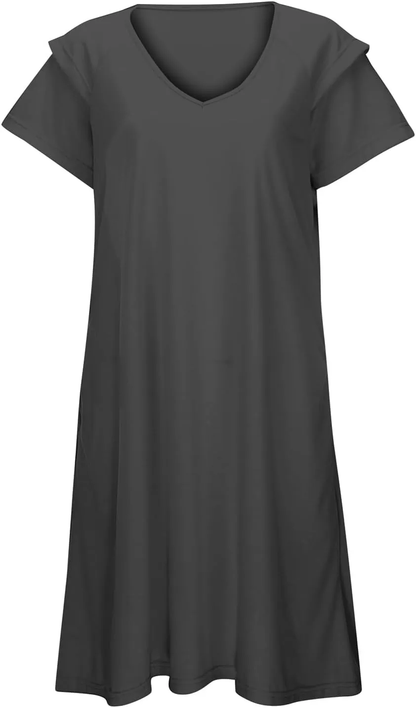 Women's Summer Dresses Ruffle Sleeve Sundresses Casual Beach Mini Dresses with Pockets Casual Maxi Dresses for