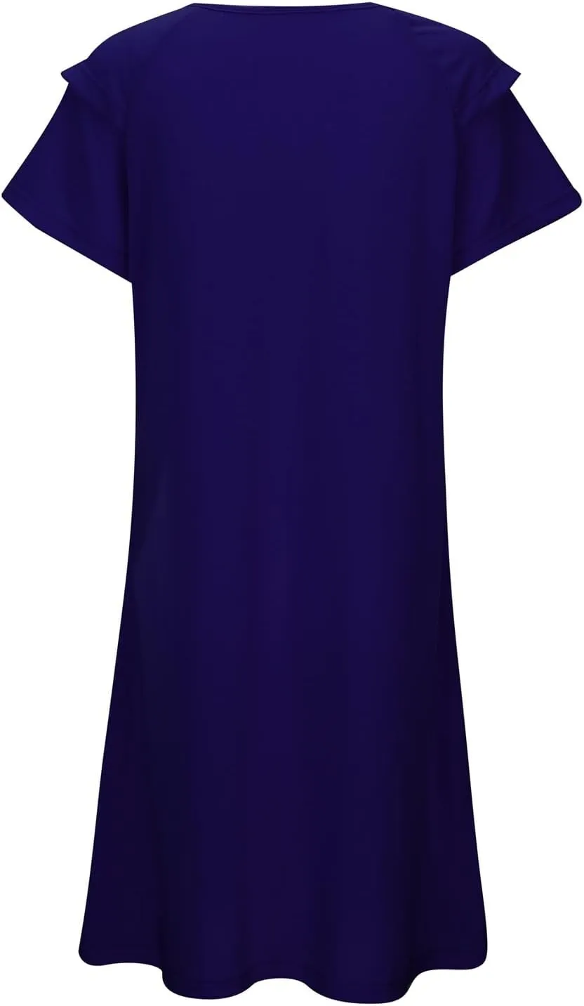 Women's Summer Dresses Ruffle Sleeve Sundresses Casual Beach Mini Dresses with Pockets Casual Maxi Dresses for