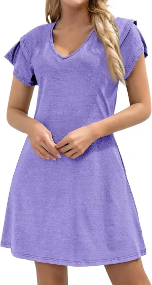 Women's Summer Dresses Ruffle Sleeve Sundresses Casual Beach Mini Dresses with Pockets Casual Maxi Dresses for