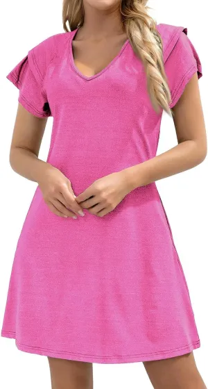 Women's Summer Dresses Ruffle Sleeve Sundresses Casual Beach Mini Dresses with Pockets Casual Maxi Dresses for