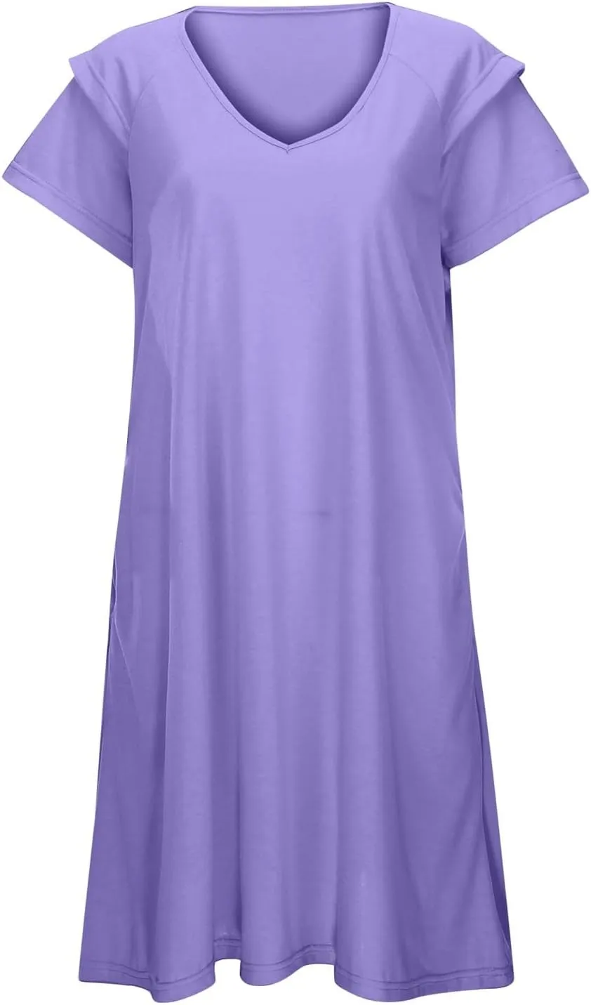 Women's Summer Dresses Ruffle Sleeve Sundresses Casual Beach Mini Dresses with Pockets Casual Maxi Dresses for