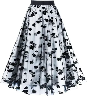 Women's Summer Floral High Waist Pleated Skirts Classic 2024 Comfortable Retro Mesh Mid-Calf Skirt with Wedding Guest