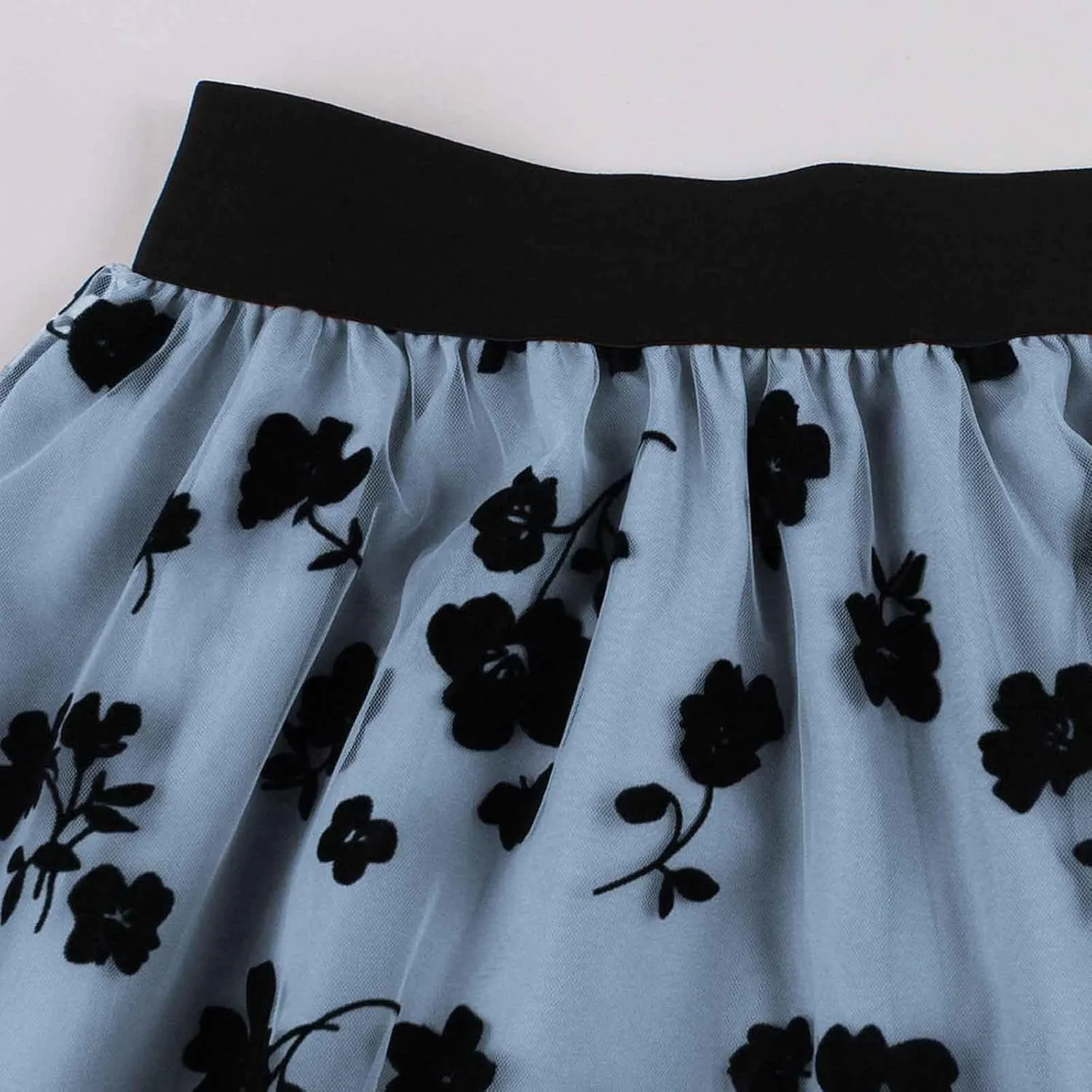 Women's Summer Floral High Waist Pleated Skirts Classic 2024 Comfortable Retro Mesh Mid-Calf Skirt with Wedding Guest