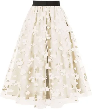 Women's Summer Floral High Waist Pleated Skirts Classic 2024 Comfortable Retro Mesh Mid-Calf Skirt with Wedding Guest