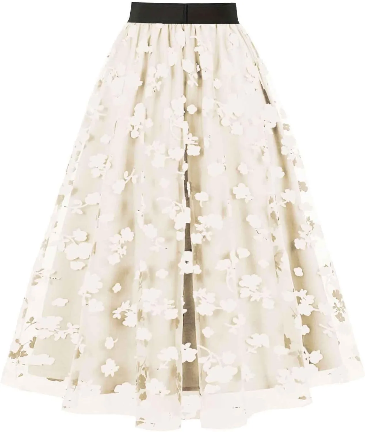Women's Summer Floral High Waist Pleated Skirts Classic 2024 Comfortable Retro Mesh Mid-Calf Skirt with Wedding Guest