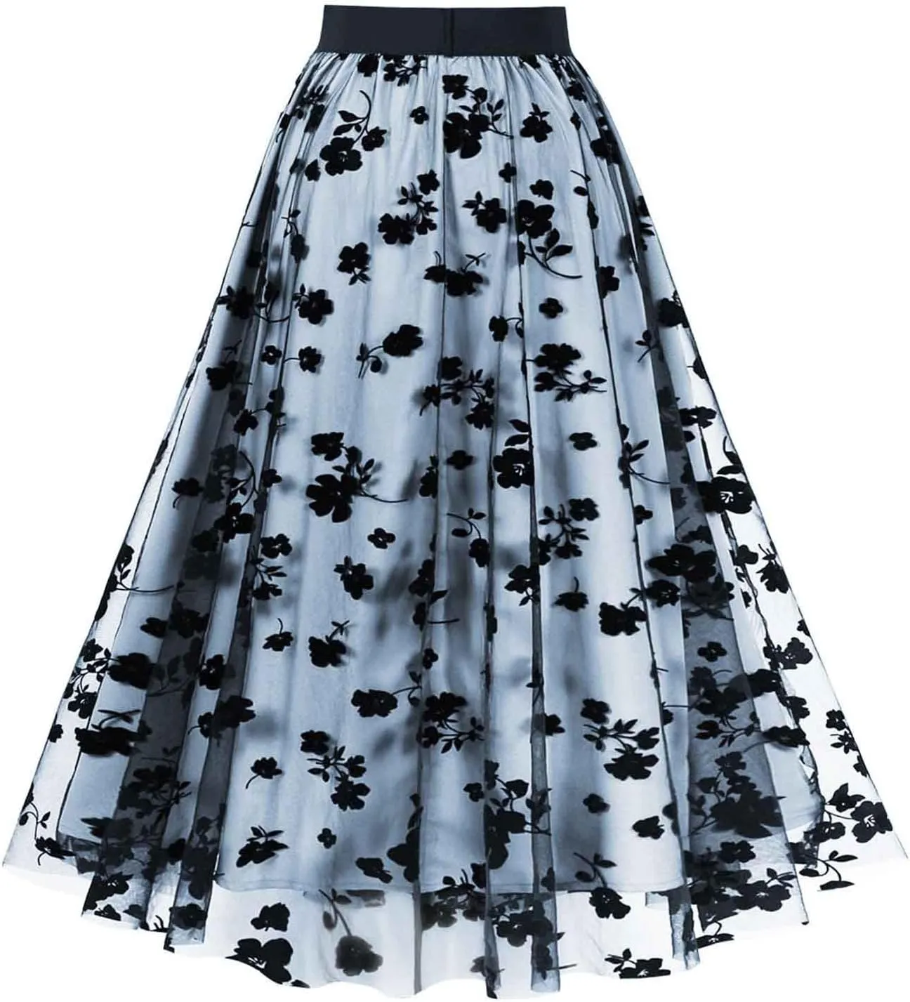 Women's Summer Floral High Waist Pleated Skirts Classic 2024 Comfortable Retro Mesh Mid-Calf Skirt with Wedding Guest