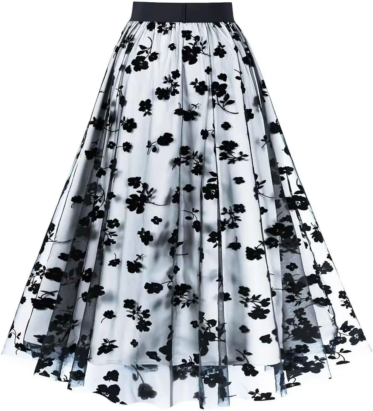 Women's Summer Floral High Waist Pleated Skirts Classic 2024 Comfortable Retro Mesh Mid-Calf Skirt with Wedding Guest