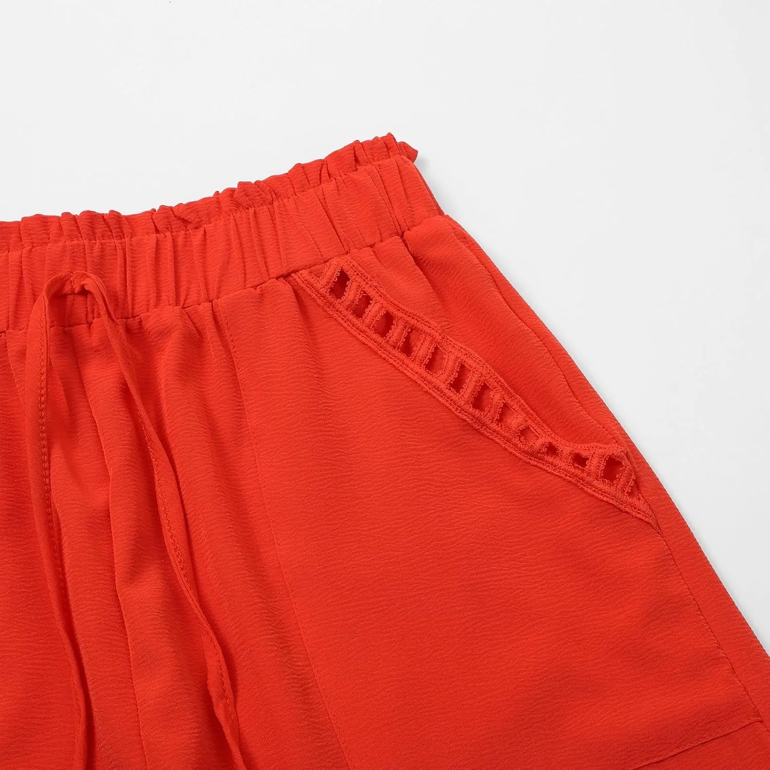 Womens Summer Shorts Cutout Elastic Drawstring Waisted Cotton Linen Casual Pants Solid Lightweight Quick Drying Travel Capris