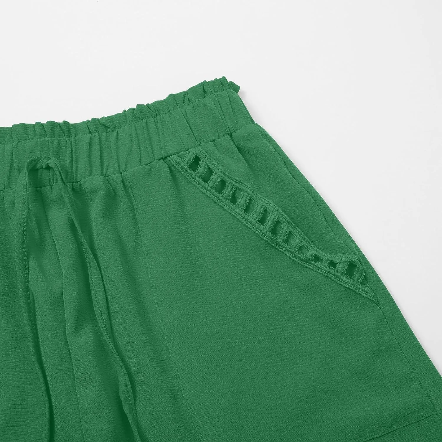 Womens Summer Shorts Cutout Elastic Drawstring Waisted Cotton Linen Casual Pants Solid Lightweight Quick Drying Travel Capris