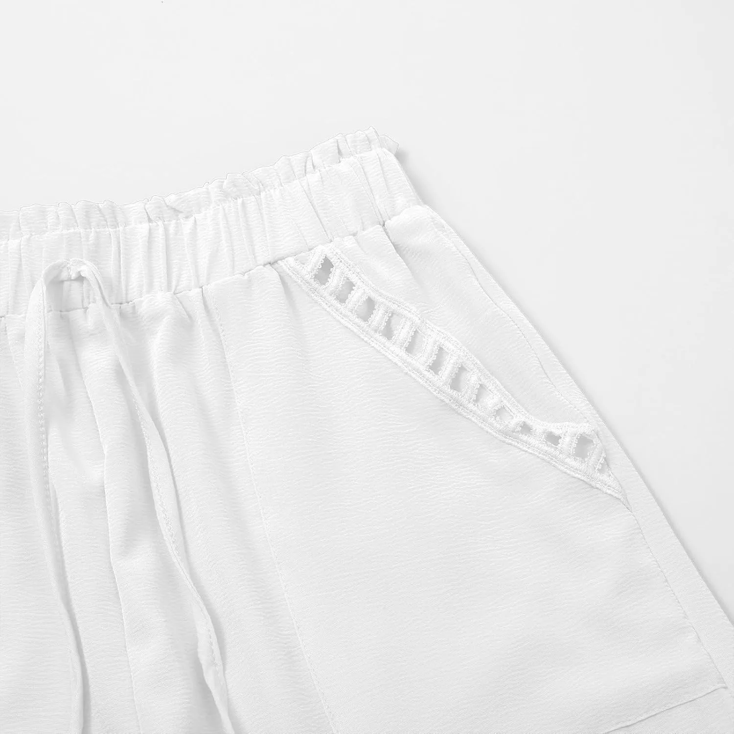 Womens Summer Shorts Cutout Elastic Drawstring Waisted Cotton Linen Casual Pants Solid Lightweight Quick Drying Travel Capris