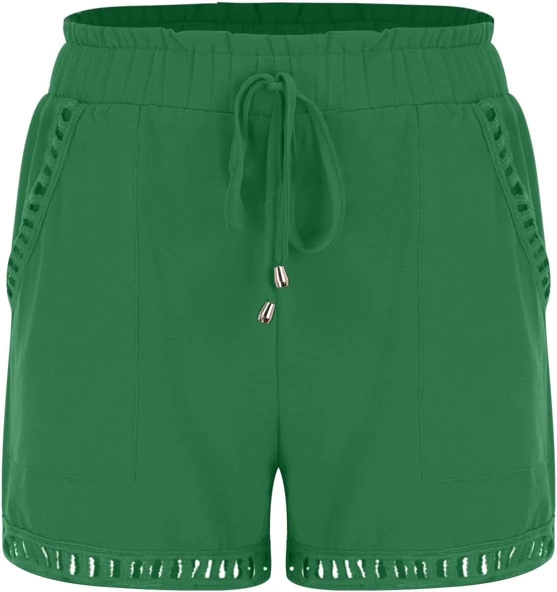 Womens Summer Shorts Cutout Elastic Drawstring Waisted Cotton Linen Casual Pants Solid Lightweight Quick Drying Travel Capris