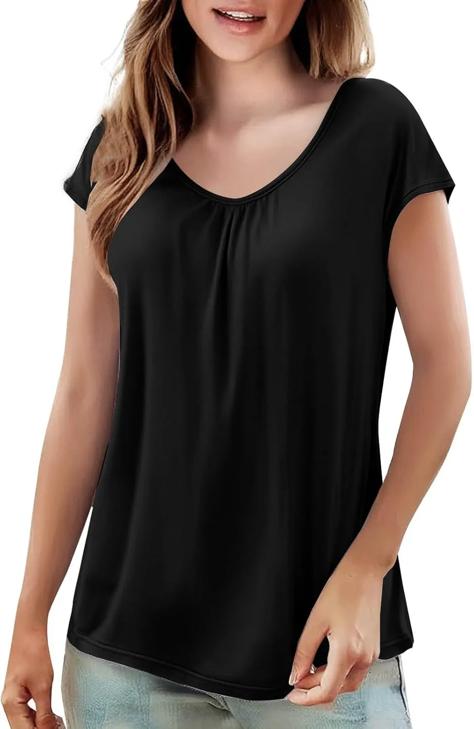 Women's Summer Tank Tops Dressy Casual Sleeveless Holiday Shirts Loose Fit Pleated Front Plus Size Tunic Blouses
