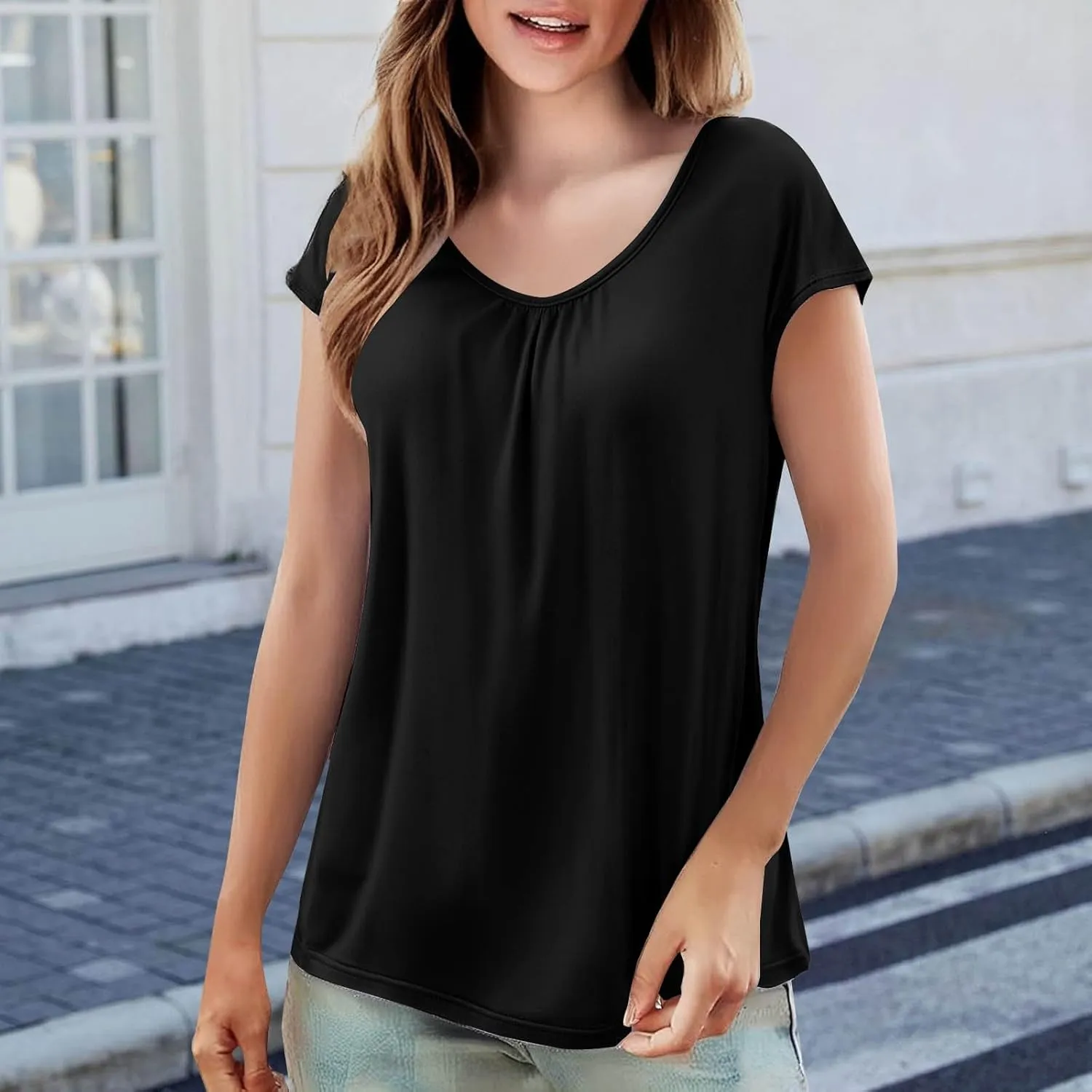 Women's Summer Tank Tops Dressy Casual Sleeveless Holiday Shirts Loose Fit Pleated Front Plus Size Tunic Blouses