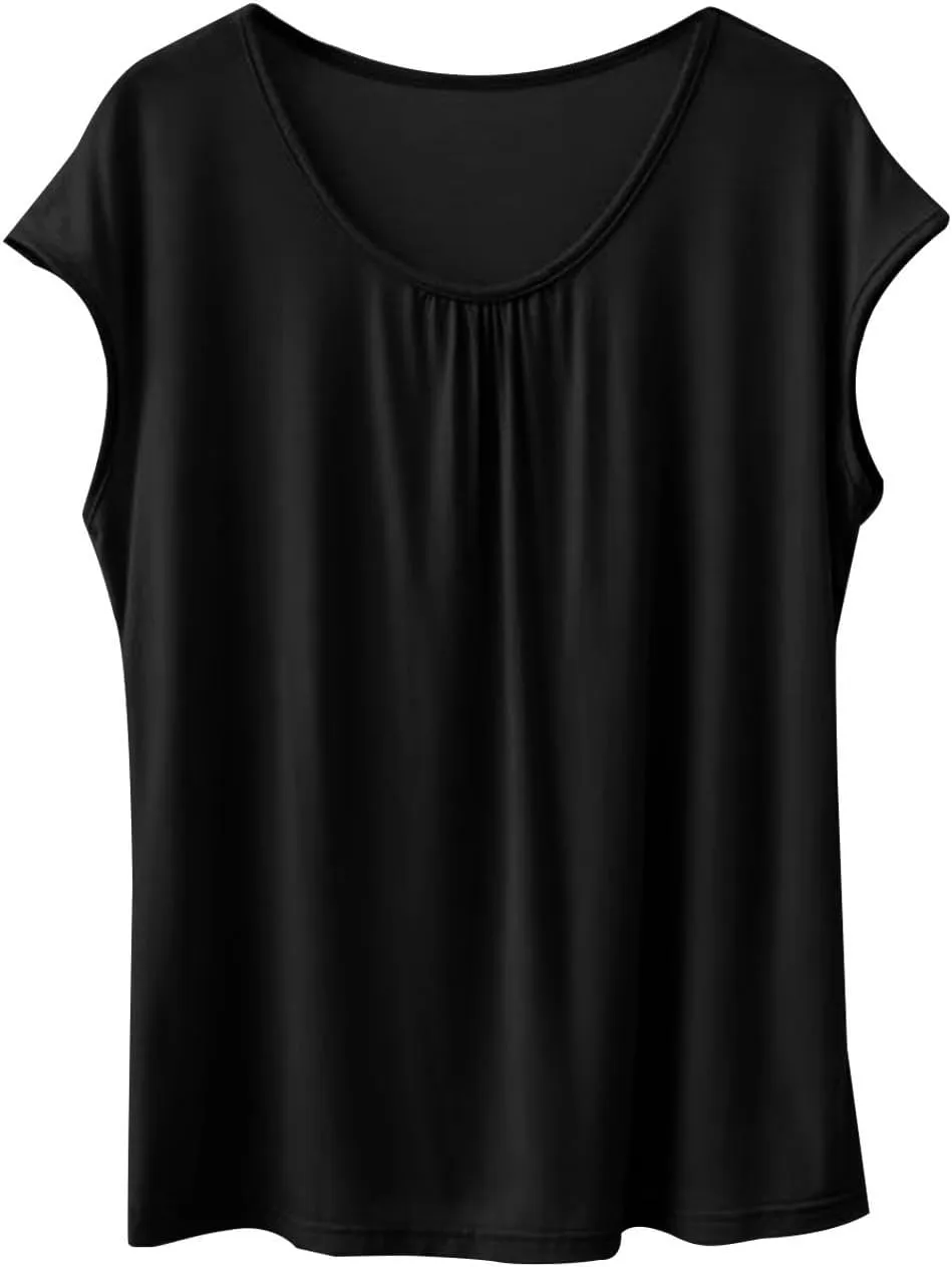 Women's Summer Tank Tops Dressy Casual Sleeveless Holiday Shirts Loose Fit Pleated Front Plus Size Tunic Blouses