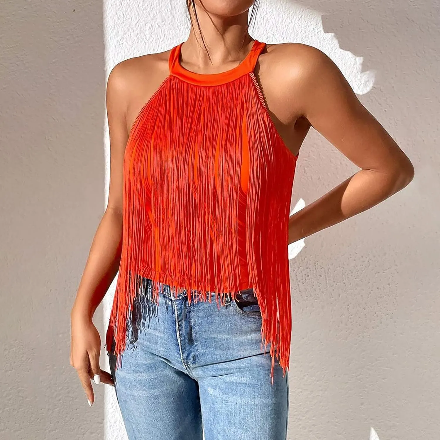 Womens Tank Tops Dressy Casual Sexy Halter Camisole Tops with Tessel Going Out Summer Outfits Sleeveless Fashion 2025