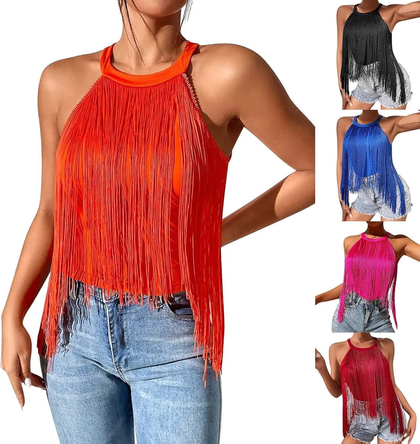 Womens Tank Tops Dressy Casual Sexy Halter Camisole Tops with Tessel Going Out Summer Outfits Sleeveless Fashion 2025