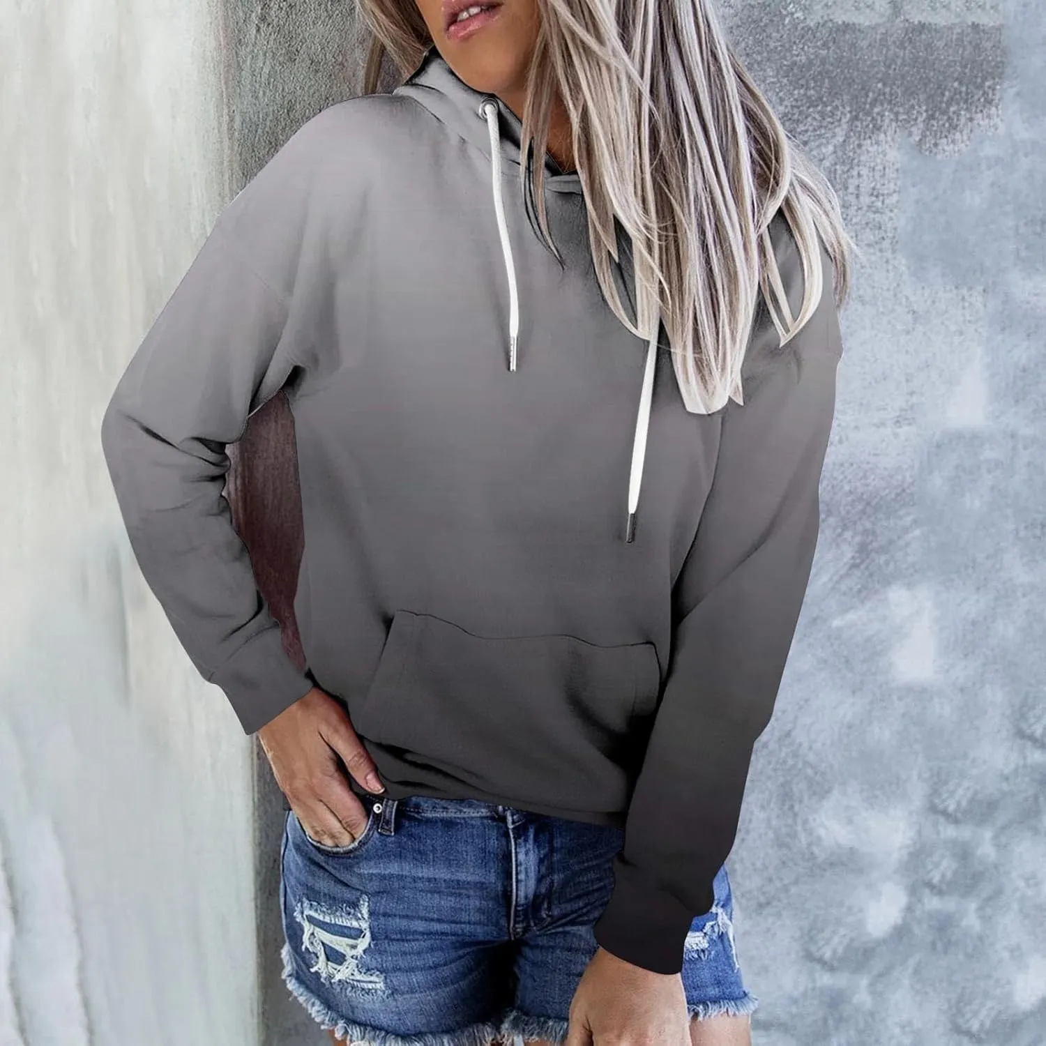 Women's Tie Dye Color Block Hoodies Long Sleeve Drawstring Preppy Pullover Oversized Comfy Casual 2024 Fall Clothes