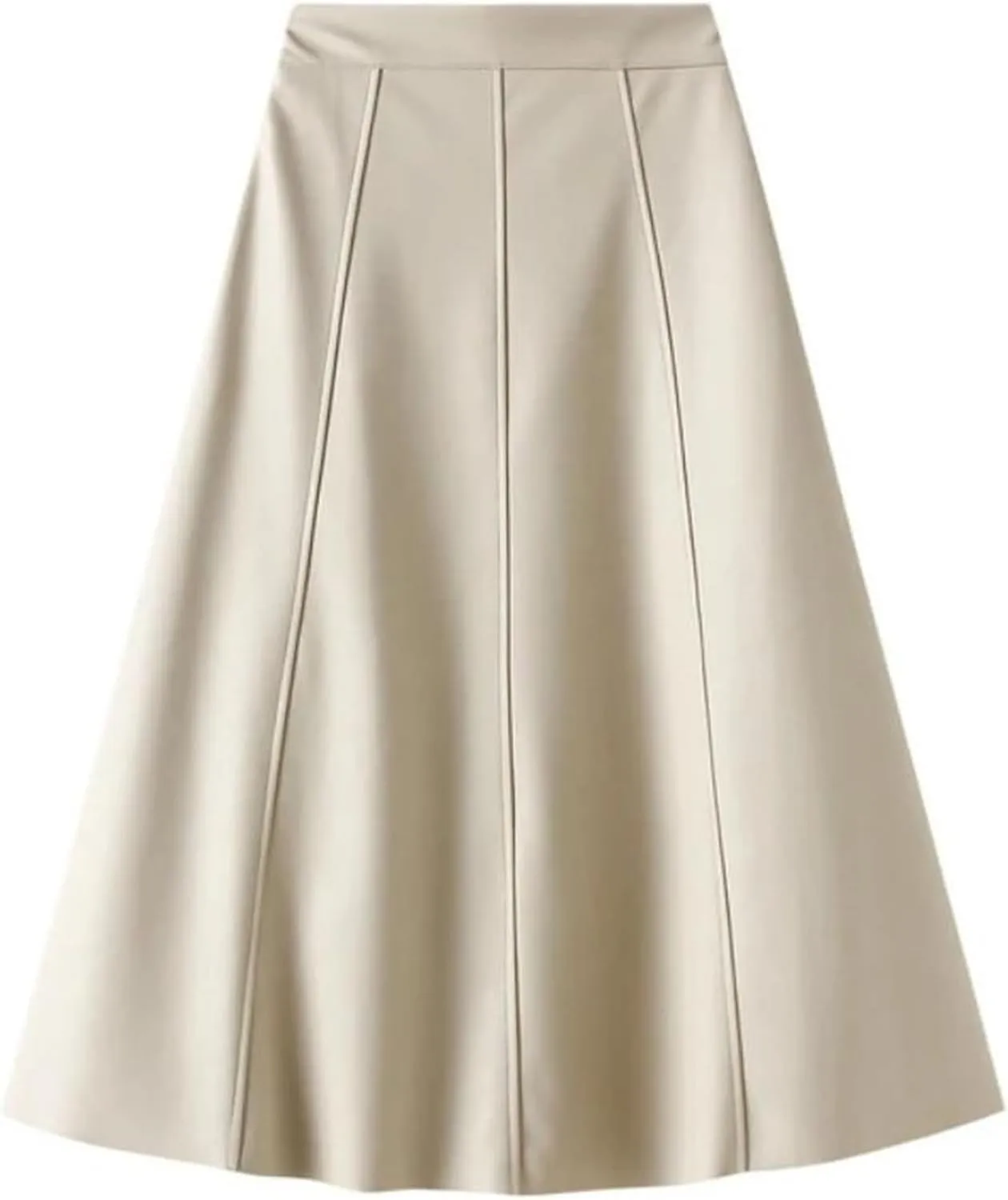 Womens Vintage Leather A-Line Pleated Skirts Fashion High Waist Black Elegant Flare Chic Midi Skirt