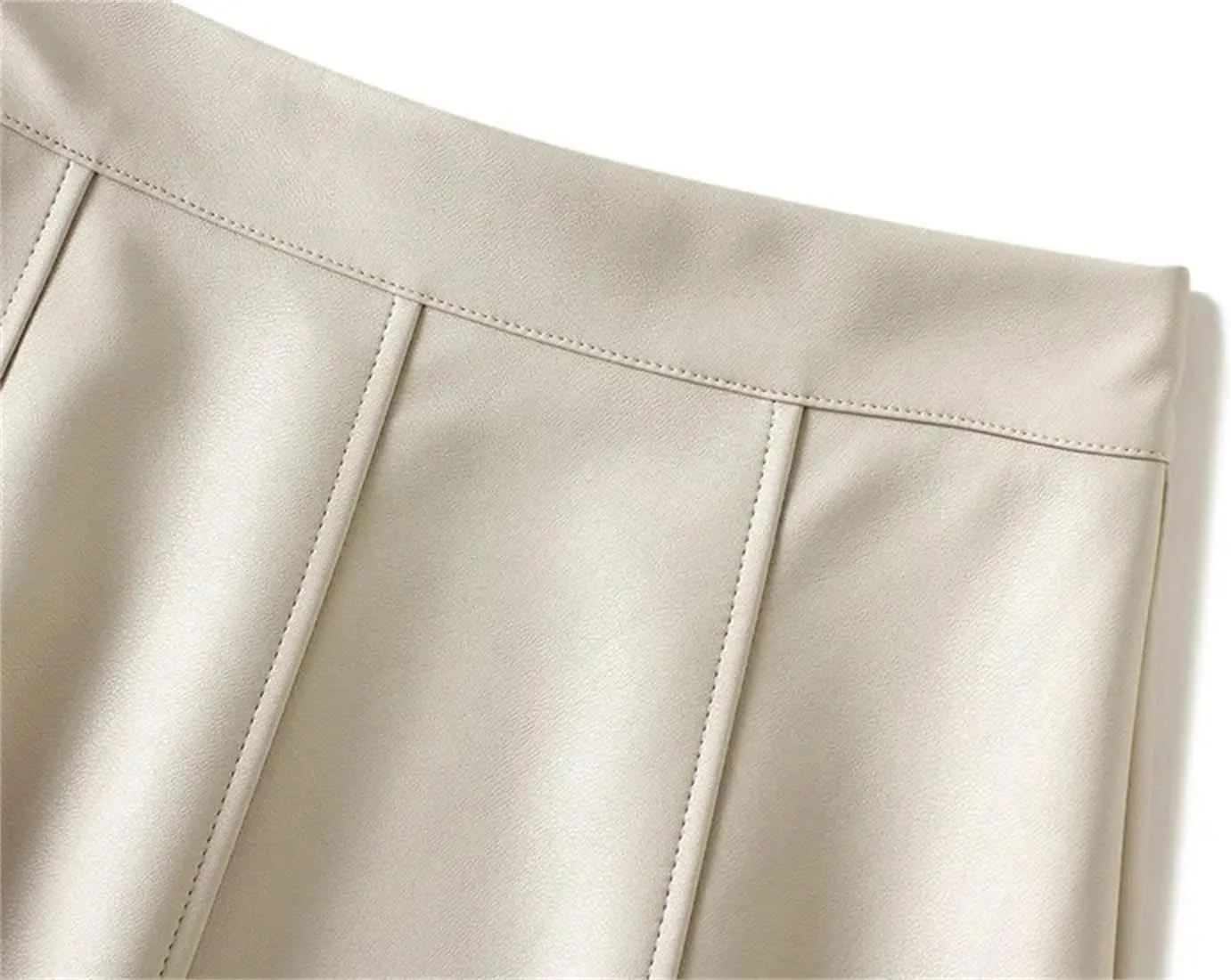 Womens Vintage Leather A-Line Pleated Skirts Fashion High Waist Black Elegant Flare Chic Midi Skirt
