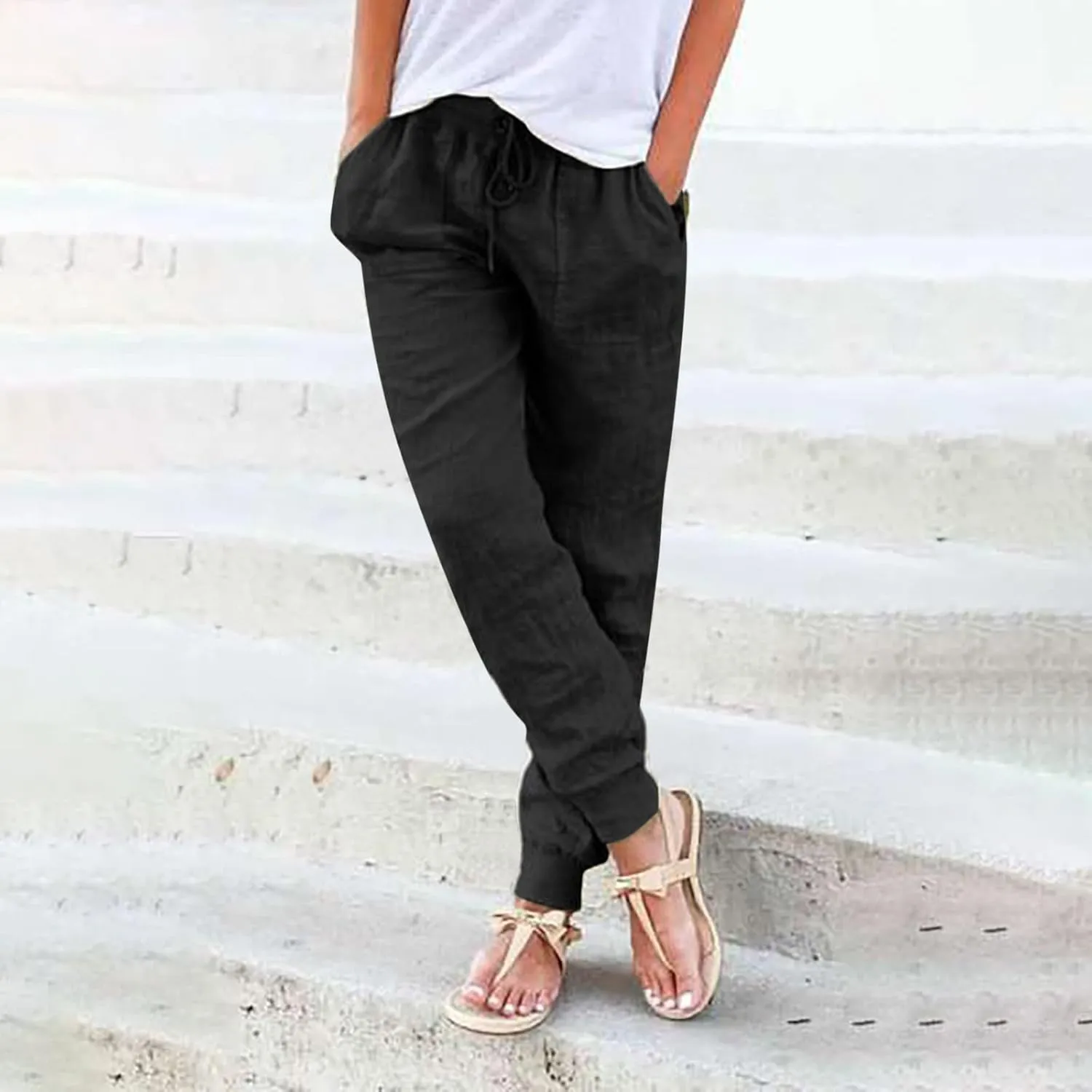 Womens Wide Leg Sweatpants Winter Joggers Work Thermal with Pockets Barrel Pants High Waisted