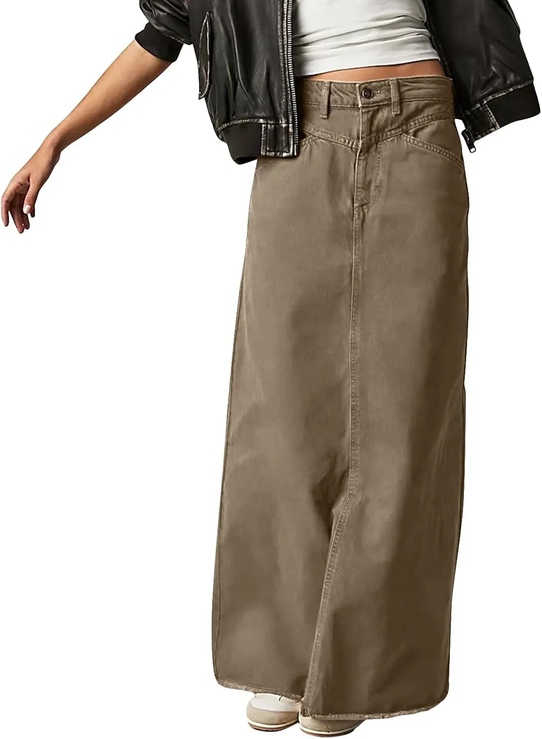 YUTANRAL Long Denim Skirt for Women Trendy Casual A-Line Maxi Skirt High Waisted Jean Skirt with Pockets