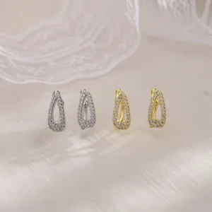 ZDIFDIC 1 Pair Cute 925 Sterling Silver 14K Gold Plated Cubic Zirconia Sparkling Round Huggie Ear Cuff Gold Earrings for Women | Clip On Cartilage Small Dainty Pierceless Clip Earring(Silver)