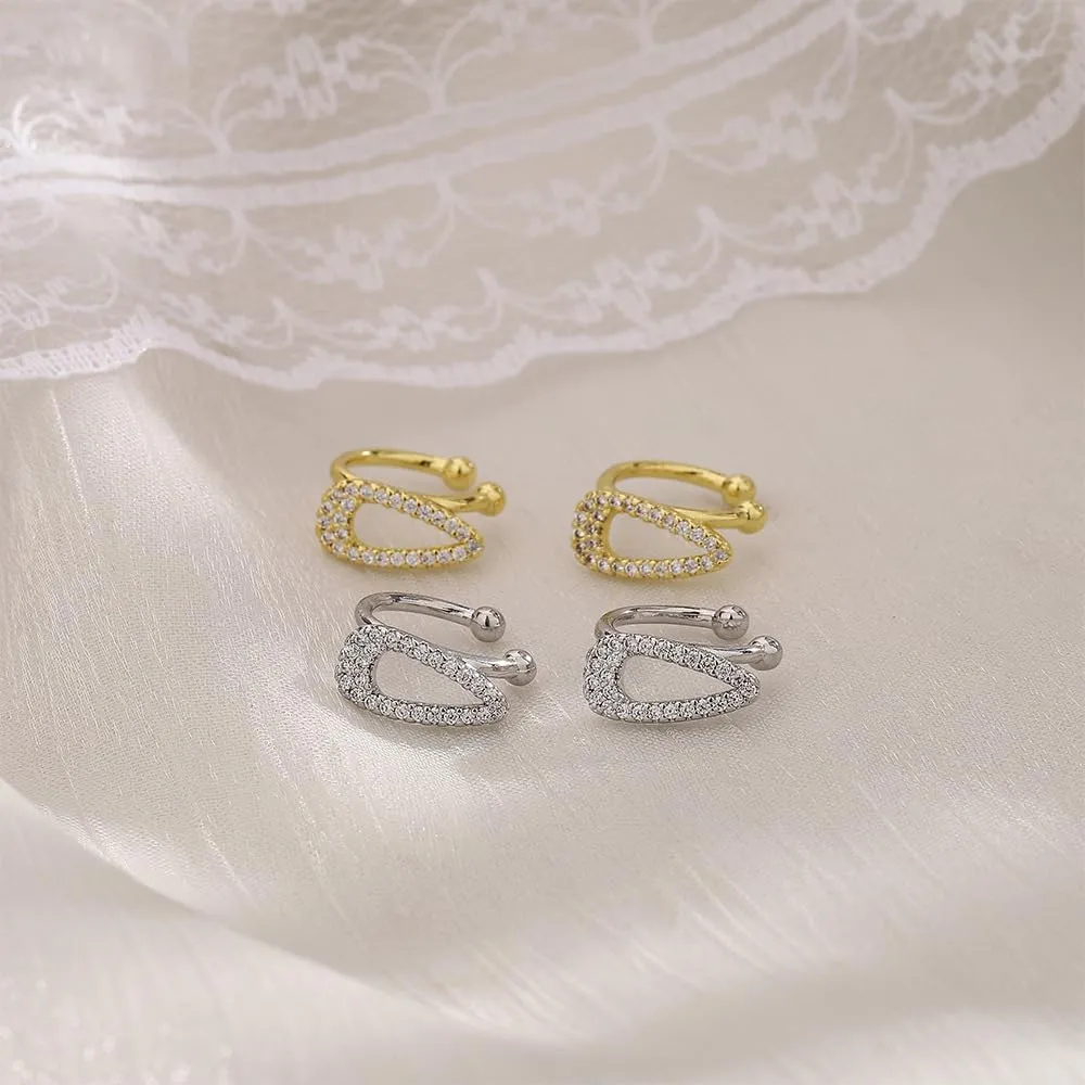 ZDIFDIC 1 Pair Cute 925 Sterling Silver 14K Gold Plated Cubic Zirconia Sparkling Round Huggie Ear Cuff Gold Earrings for Women | Clip On Cartilage Small Dainty Pierceless Clip Earring(Silver)