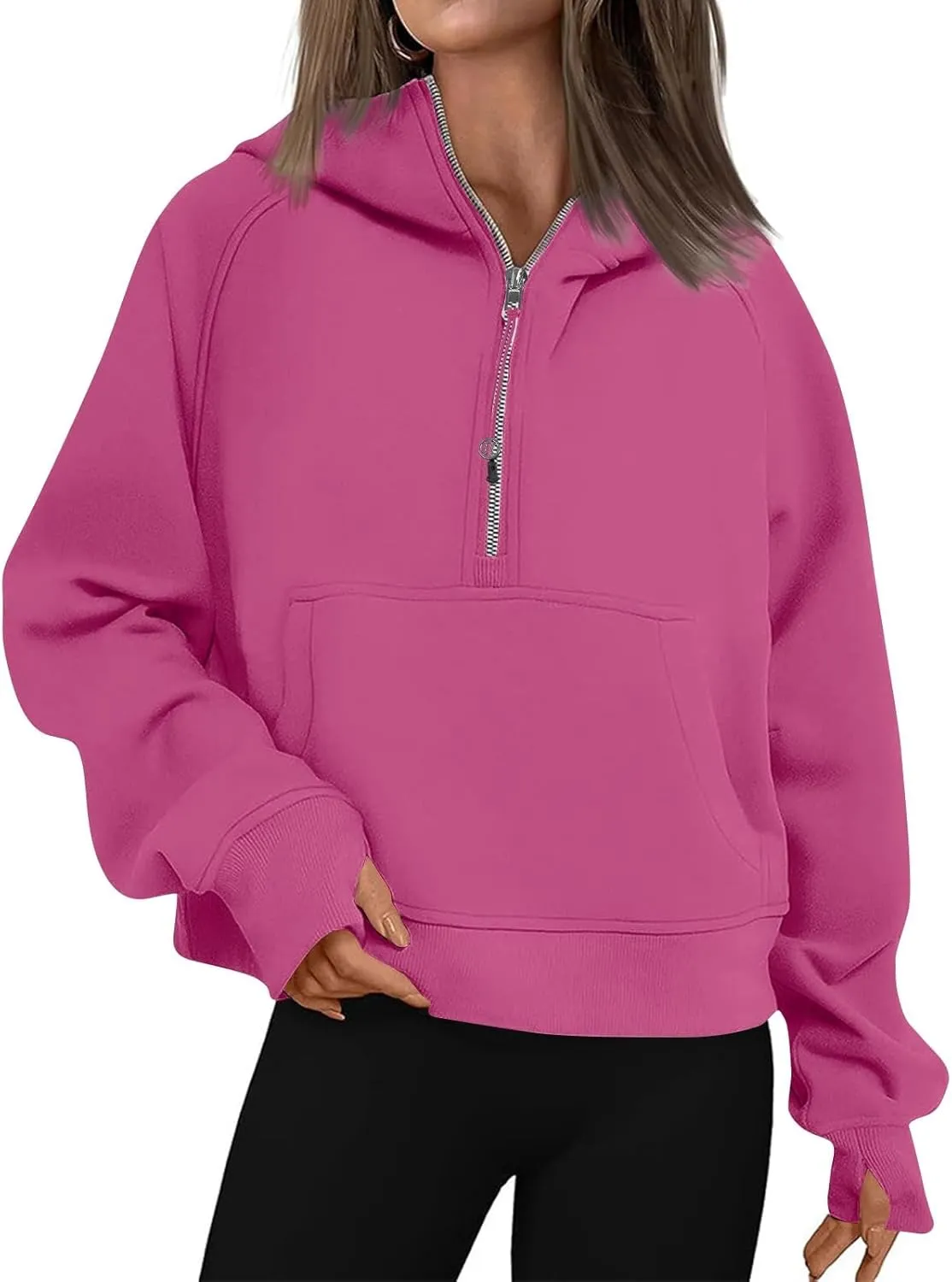 Zip Up Hoodie Women Fall Winter Sweatshirt Drop Shoulder Half Zip Pullover Sweaters Long Sleeve Tops With Pocket