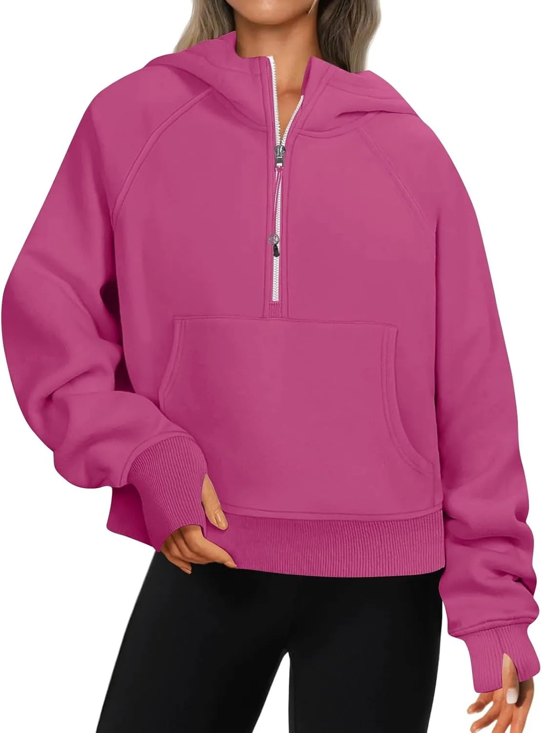 Zip Up Hoodie Women Fall Winter Sweatshirt Drop Shoulder Half Zip Pullover Sweaters Long Sleeve Tops With Pocket