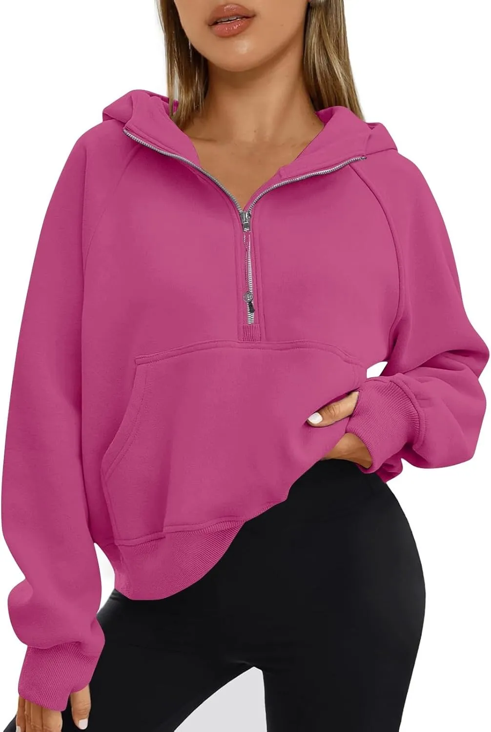 Zip Up Hoodie Women Fall Winter Sweatshirt Drop Shoulder Half Zip Pullover Sweaters Long Sleeve Tops With Pocket