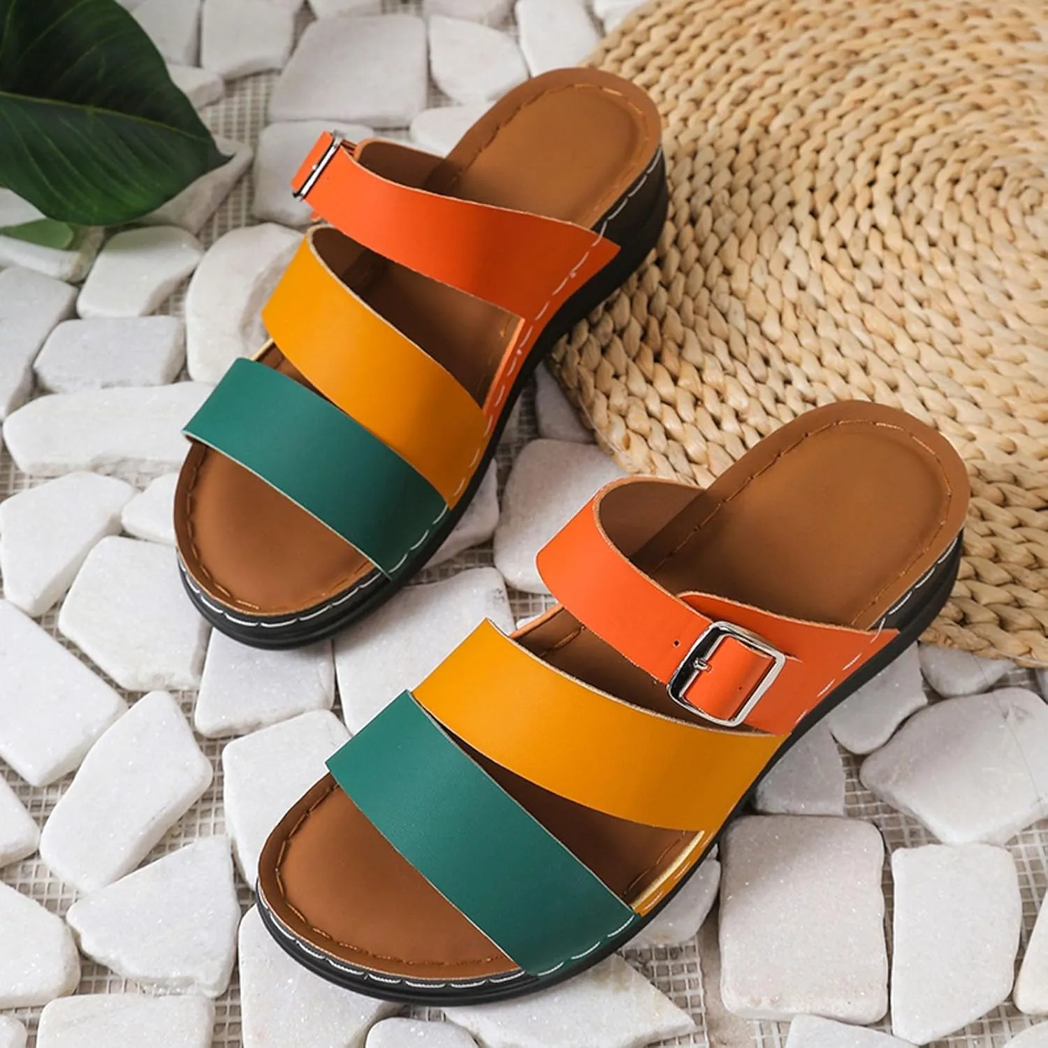 ZSpzx Women's Orthotic Cushion Flip Flops Recovery Walking Sandals for Women Arch Support Plantar Fasciitis Bunion Wedge Slide Dressy Summer Comfortable Open Toe Crisscross Straps Slip on Beach Shoes