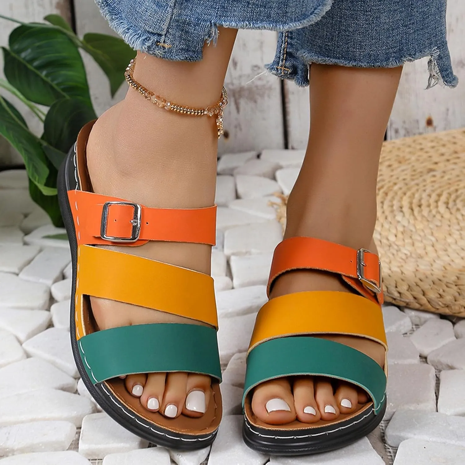 ZSpzx Women's Orthotic Cushion Flip Flops Recovery Walking Sandals for Women Arch Support Plantar Fasciitis Bunion Wedge Slide Dressy Summer Comfortable Open Toe Crisscross Straps Slip on Beach Shoes