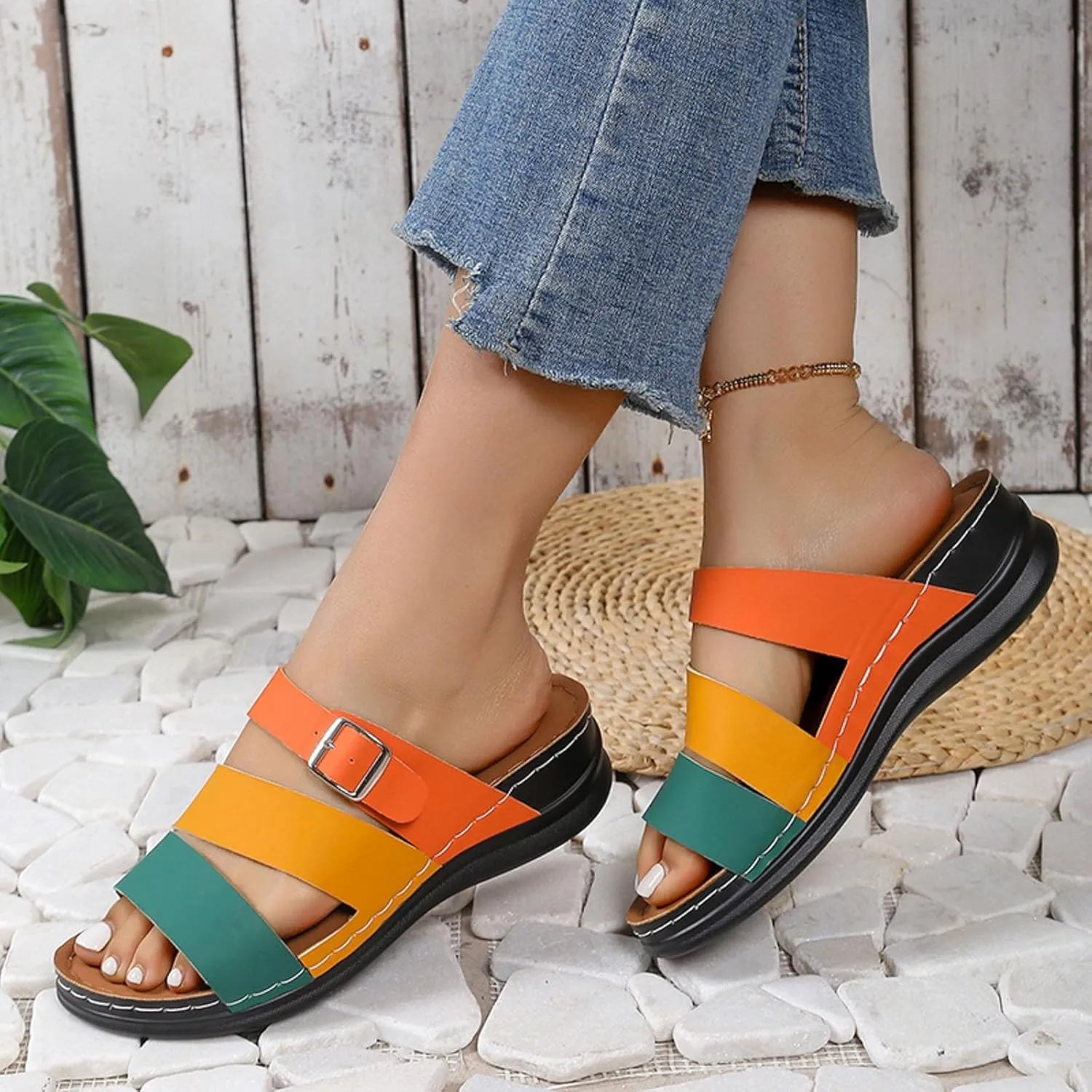ZSpzx Women's Orthotic Cushion Flip Flops Recovery Walking Sandals for Women Arch Support Plantar Fasciitis Bunion Wedge Slide Dressy Summer Comfortable Open Toe Crisscross Straps Slip on Beach Shoes