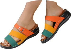 ZSpzx Women's Orthotic Cushion Flip Flops Recovery Walking Sandals for Women Arch Support Plantar Fasciitis Bunion Wedge Slide Dressy Summer Comfortable Open Toe Crisscross Straps Slip on Beach Shoes