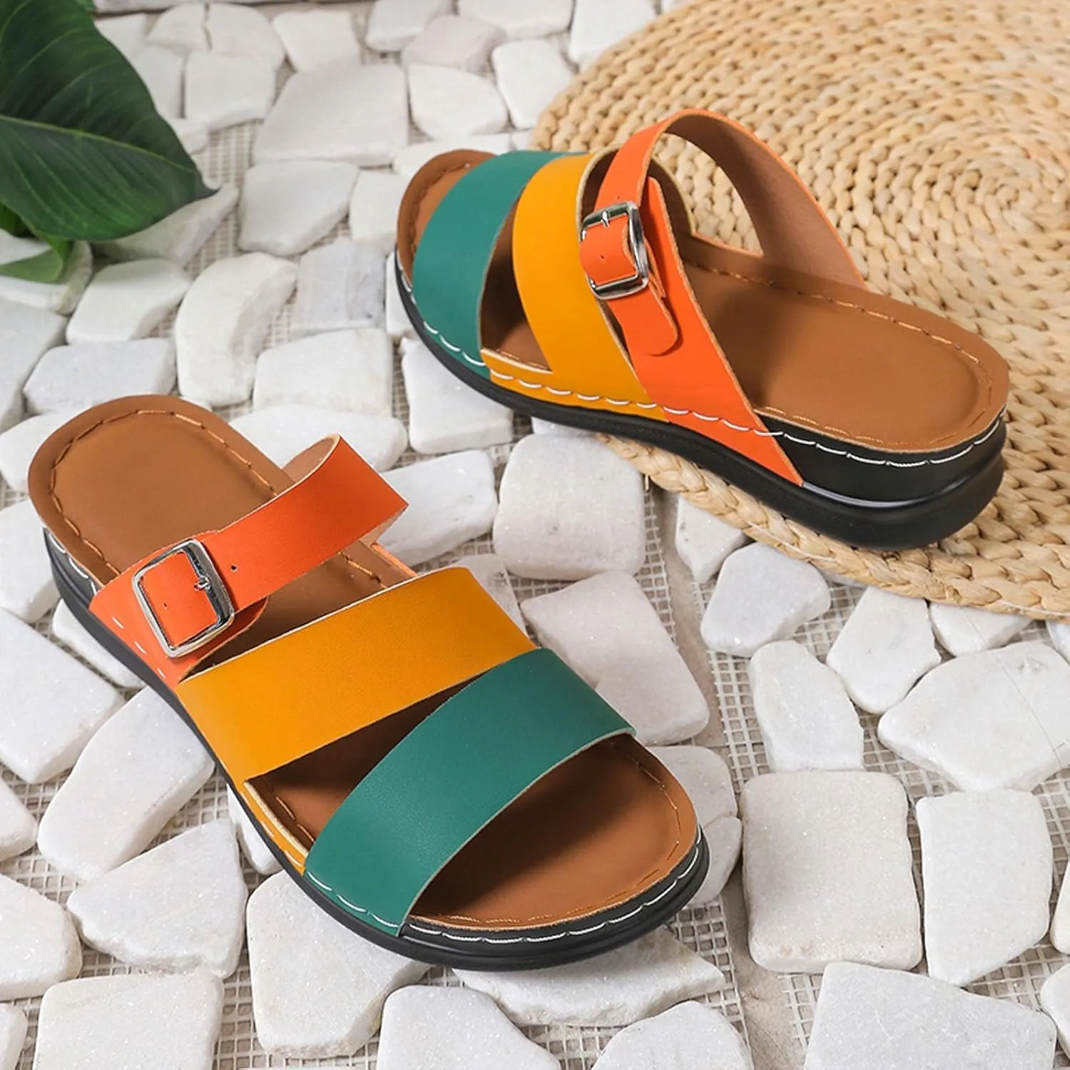 ZSpzx Women's Orthotic Cushion Flip Flops Recovery Walking Sandals for Women Arch Support Plantar Fasciitis Bunion Wedge Slide Dressy Summer Comfortable Open Toe Crisscross Straps Slip on Beach Shoes