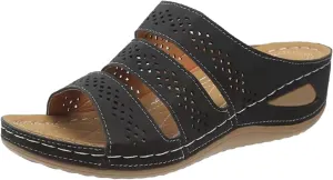 ZSpzx Women's Slide Sandals,Comfortable Arch Support Sandals Casual Walking Straps Slip-On Low Wedge Women Orthotic Slides Orthopedic Beach Breathable Plantar Fasciitis Bunion Sandal
